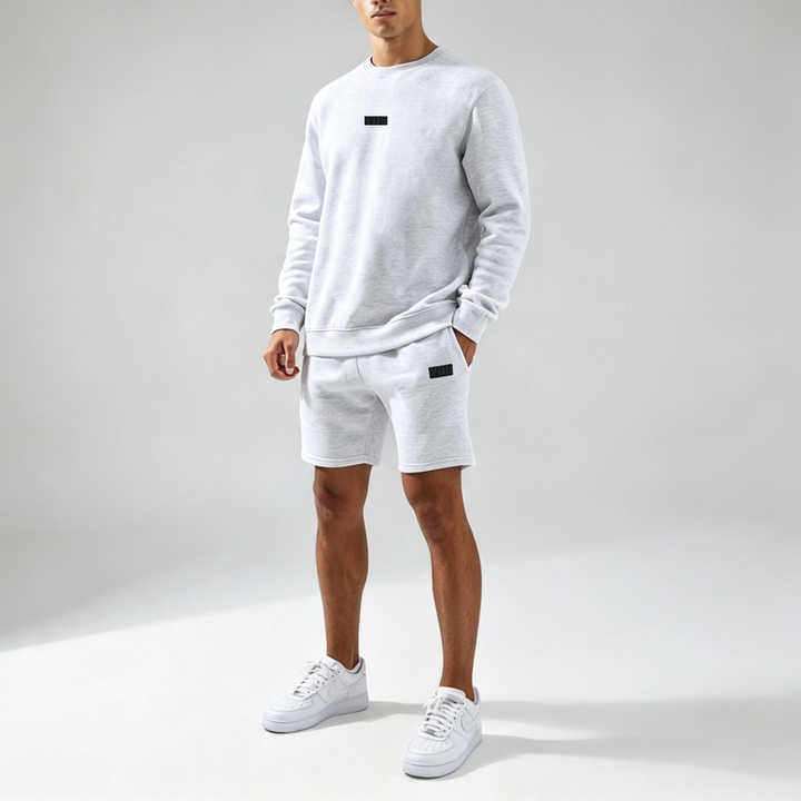 Custom Applique Embroidery Crewneck Pullover Regular Fit Light Heather Grey 2-Piece Cotton Fleece Men's Winter Streetwear Casual