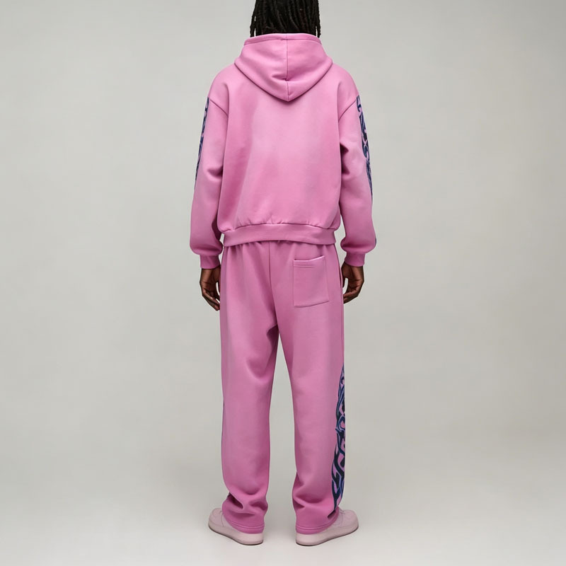 Custom Sun Faded Applique Embroidery Screen Print Pink 2 Pieces Regular Fit Full Length Men's Heavyweight Fleece Casual Autumn