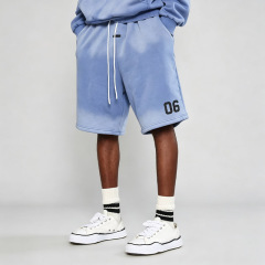 Custom Men Sun Faded French Terry 100% Cotton Hoodie Short Tracksuit Oversized Screen Print Streetwear Two Piece Set