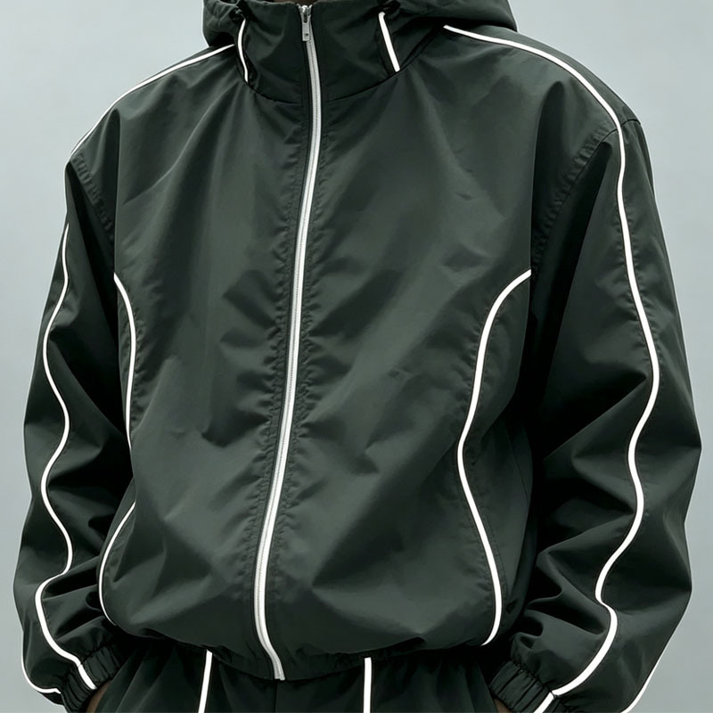 Custom Polyester Zip up Blank Oversized Tracksuit Reflective Waterproof Windproof Nylon Jacket and Track Pants Jogger Sets