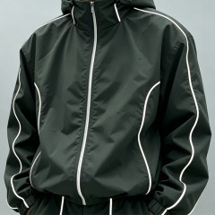 Custom Polyester Zip up Blank Oversized Tracksuit Reflective Waterproof Windproof Nylon Jacket and Track Pants Jogger Sets