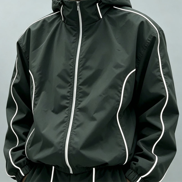 Custom Polyester Zip up Blank Oversized Tracksuit Reflective Waterproof Windproof Nylon Jacket and Track Pants Jogger Sets