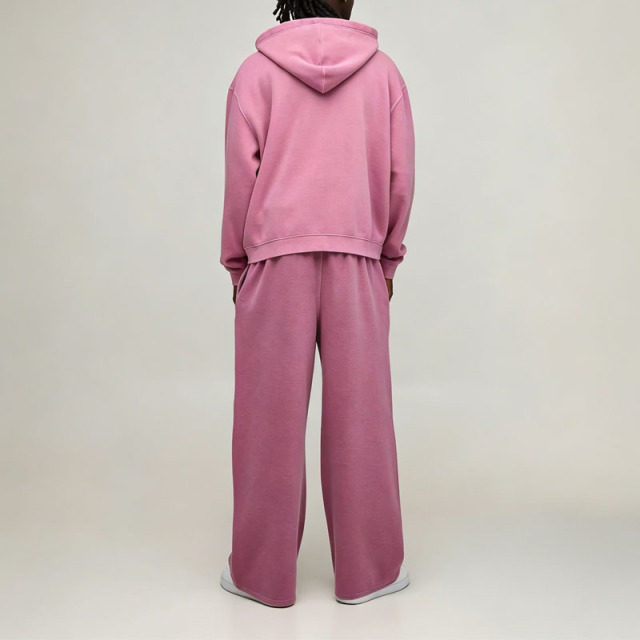 Custom Men's Winter Oversized Boxy Sport Washed Zip Hoodie Wide Leg Jogger Tracksuit 100% Cotton Fleece Fabric Streetwear