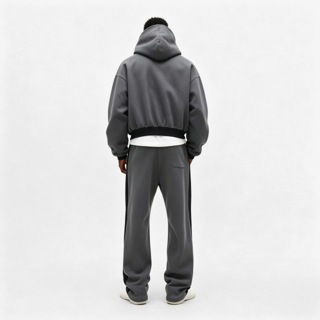 Men Oversized Curved Piping Color Block Tracksuit Contrast Waistband Loose Wide Leg Sweatpants Heavyweight French Terry