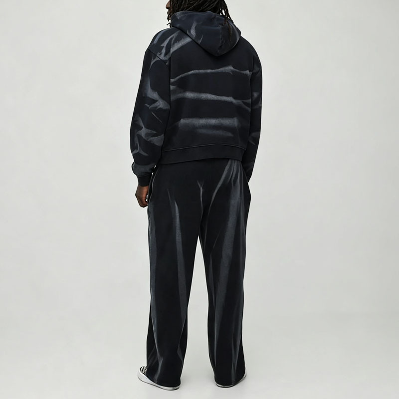 Custom Laser Burnout 2 Pieces Boxy Fit Cropped Wide Leg French Terry Cotton Men's Heavyweight Streetwear Tracksuit Set