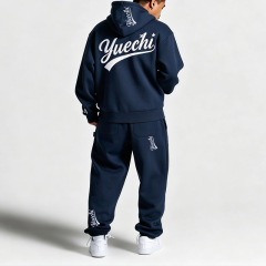 Custom Men's Heavyweight 430 Grams Fleece Pullover Hoodie Tracksuit Embroidered Drawstring Hood Jogger Winter Two Piece Set