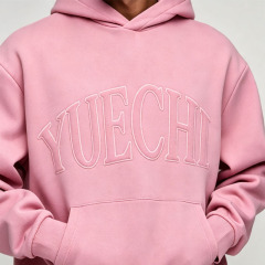 Custom Chenille Embroidery 2 Pieces Pullover Hoodie Wide Leg Pants Pink French Terry Cotton Men's Heavyweight Tracksuit Set