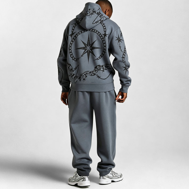 Custom Men Oversized Fit Hoodie Tracksuit 310 Gsm Fleece Cotton / Polyester 3D Embroidery DTG Printing Cuffed Jogger 2 Piece Set