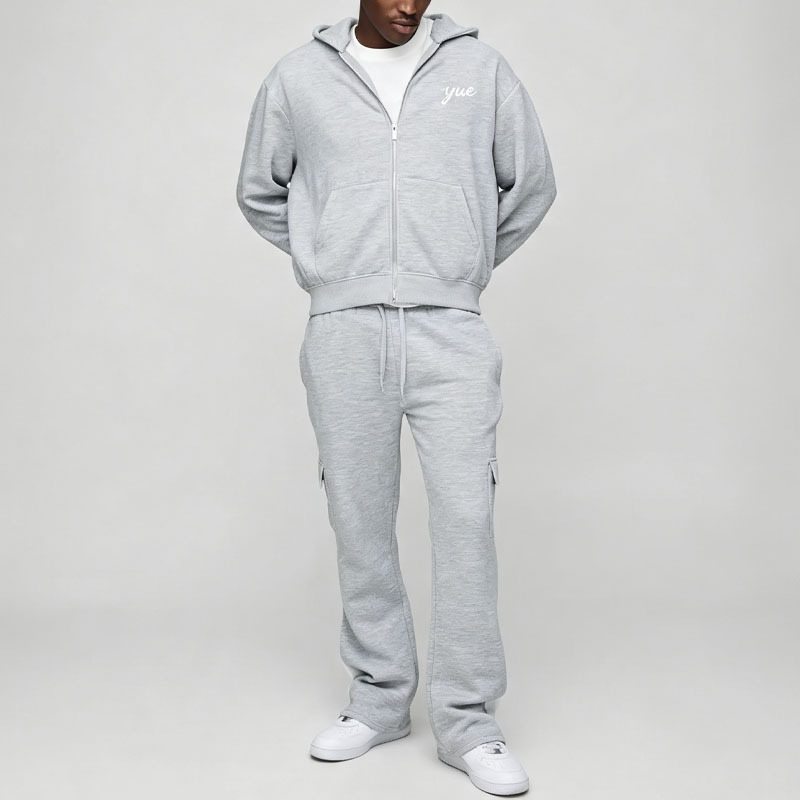Custom Men's Winter Oversized Boxy Zip Hoodie Cargo Embroidered Letter Pattern Tracksuit 100% Cotton French Terry Athleisure 2