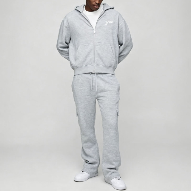 Custom Men's Winter Oversized Boxy Zip Hoodie Cargo Embroidered Letter Pattern Tracksuit 100% Cotton French Terry Athleisure 2