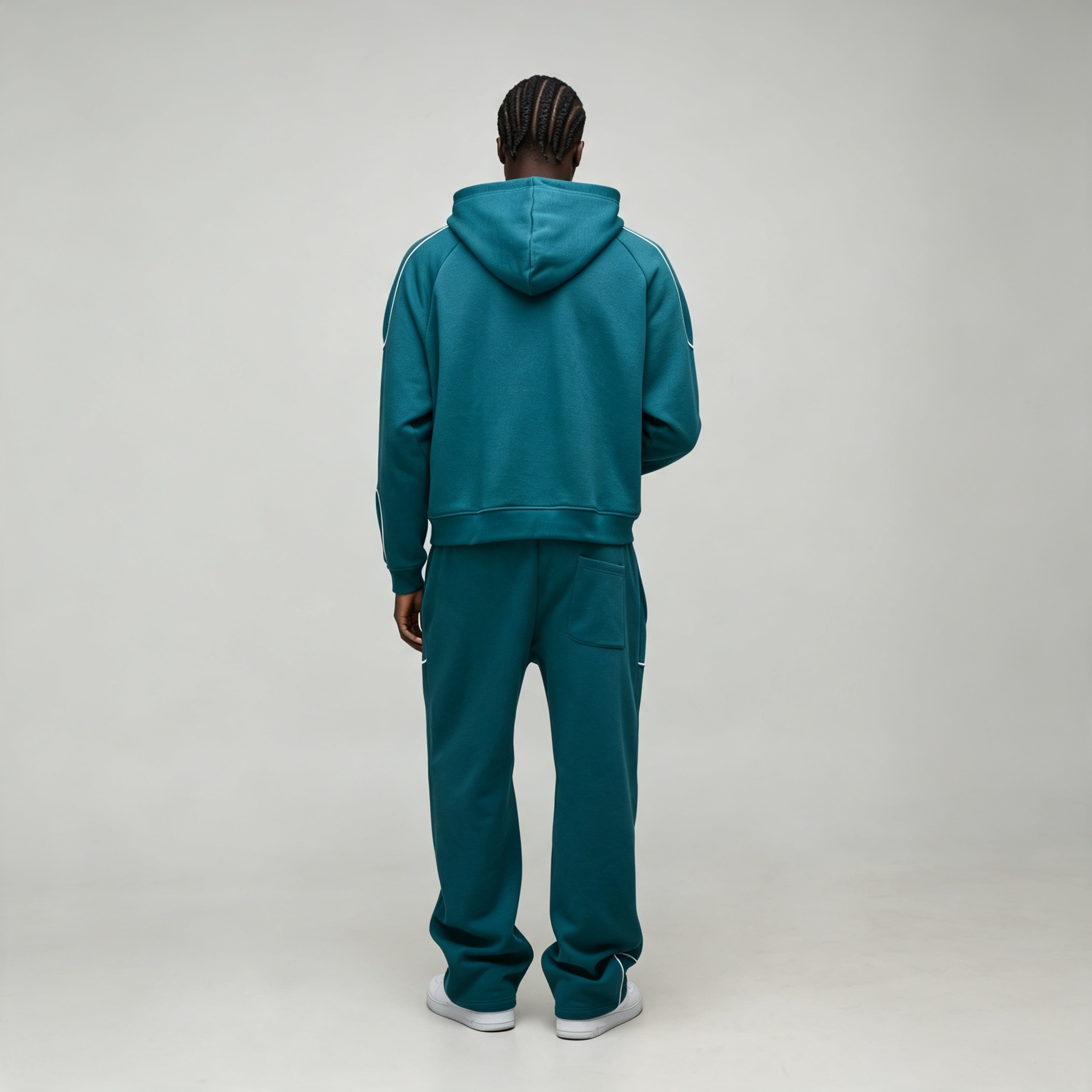 Custom Made Embroidery Logo Contrast Piping French Terry Boxy Fit 2 Pieces Pullover Hoodie Wide Leg Joggers Men's Tracksuit