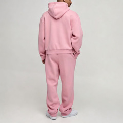 Custom Chenille Embroidery 2 Pieces Pullover Hoodie Wide Leg Pants Pink French Terry Cotton Men's Heavyweight Tracksuit Set