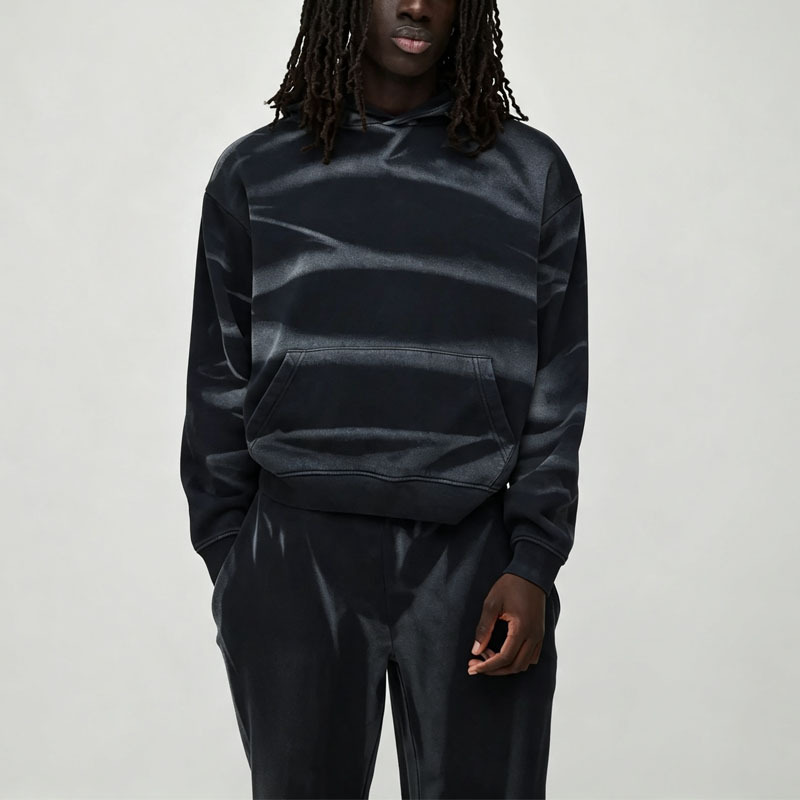 Custom Laser Burnout 2 Pieces Boxy Fit Cropped Wide Leg French Terry Cotton Men's Heavyweight Streetwear Tracksuit Set