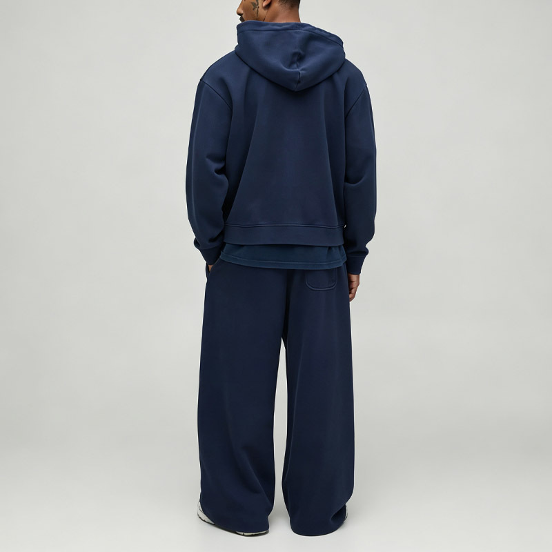Men Boxy Cropped Full Zip Hoodie Tracksuit 480GSM Heavyweight 100% Cotton French Terry Vintage Washed Baggy Wide Leg Streetwear