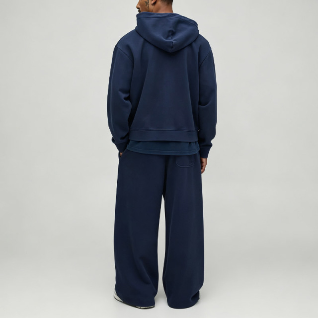 Men Boxy Cropped Full Zip Hoodie Tracksuit 480GSM Heavyweight 100% Cotton French Terry Vintage Washed Baggy Wide Leg Streetwear