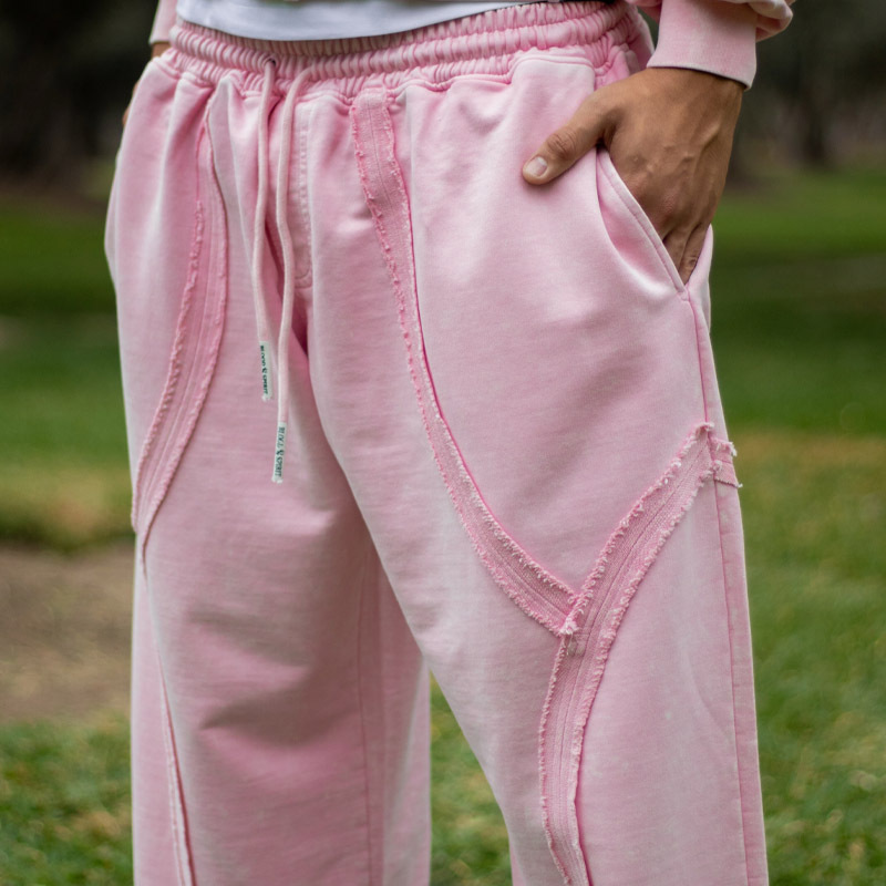 Custom Men's Acid Wash 100% Cotton French Terry Zip up Hoodie Wide Leg Sweatpants Raw Edge Seam Deconstructed Street Tracksuit