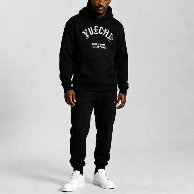Custom Men's Winter Streetwear Regular Fit Pullover Hoodie Tracksuit Eco-friendly 440 Grams Fleece Screen Print Cuffed Jogger