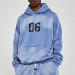 Custom Men Sun Faded French Terry 100% Cotton Hoodie Short Tracksuit Oversized Screen Print Streetwear Two Piece Set