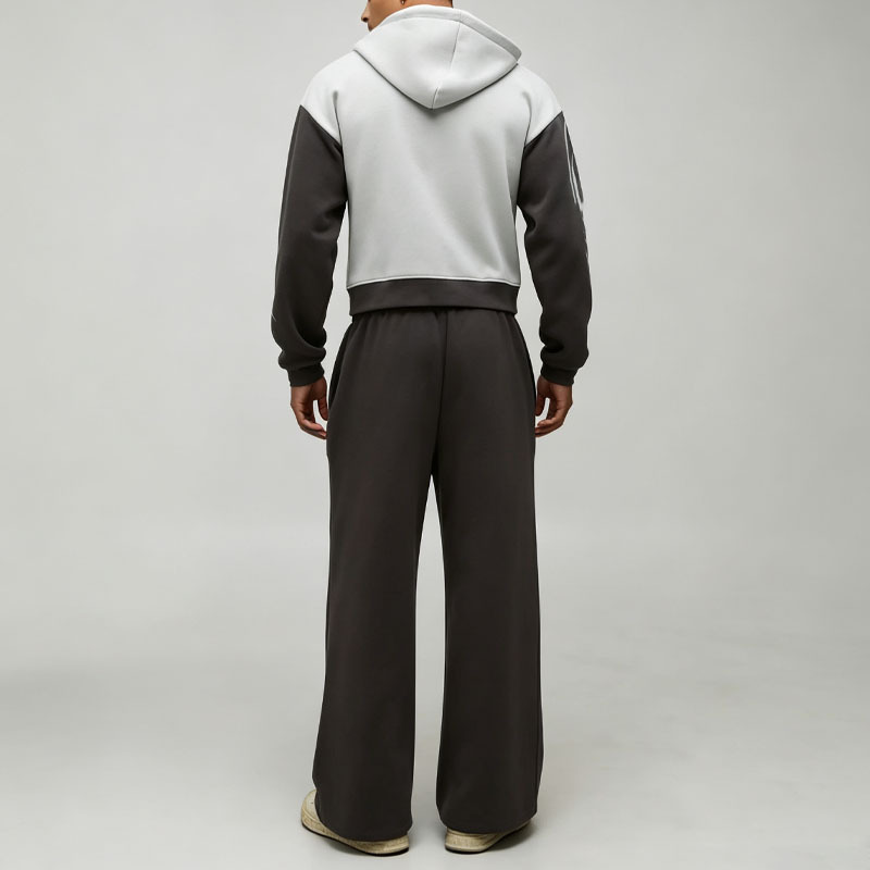 Custom Shrunken Gothic Zip Extreme Wide Leg 2 Pieces Heather Grey Charcoal Polyester High Quality Men's Embroidery Tracksuit