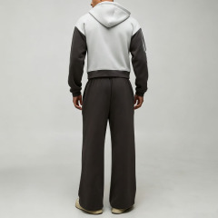 Custom Shrunken Gothic Zip Extreme Wide Leg 2 Pieces Heather Grey Charcoal Polyester High Quality Men's Embroidery Tracksuit
