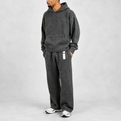 Men's Boxy Cropped Tracksuit 2 Piece Set Charcoal Knit Intarsia Knit Oversized Drop Shoulder Elastic Waist Wide Leg Sweatpants