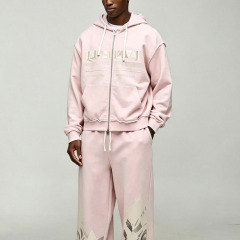 Custom Men's Winter Oversized Boxy French Terry Washed Zip Hoodie Wide Leg Sweatpants 100% Cotton Vintage Graphic Streetwear
