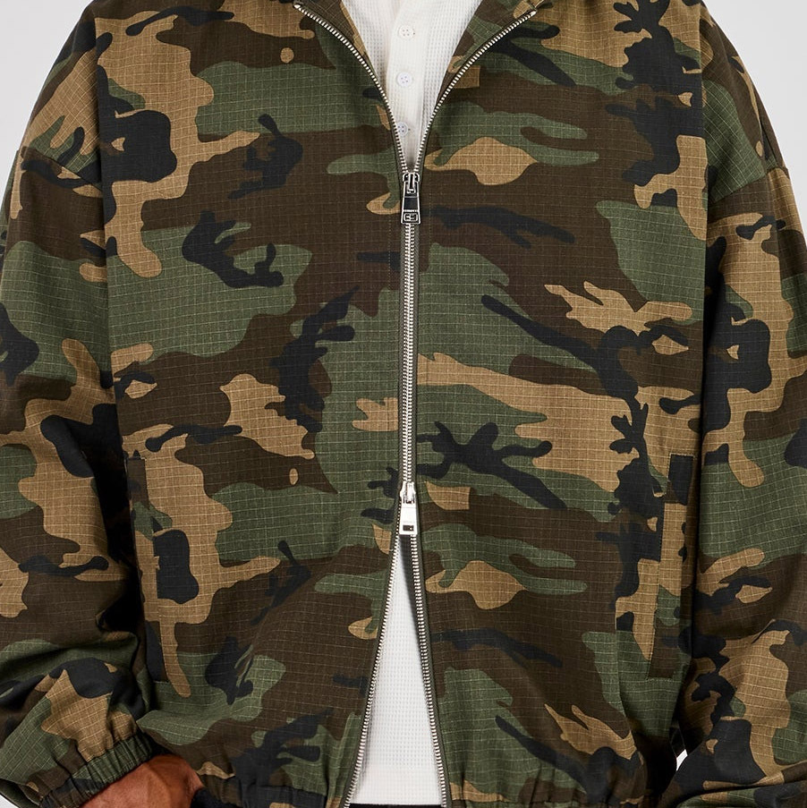 Men Oversized Camo Ripstop Hooded Zip Jacket Cargo Pants 2 Piece Set 100% Cotton Double Zipper DTG Printing Street Tracksuit