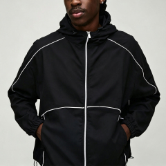 Custom Sets Jacket Set and hoodie set with contrasting piping - Men's urban tech-inspired nylon tracksuit,Leading Custom Apparel Manufacturer | Your Trusted China Sourcing Partner | YC/YUECHI,Custom Made Lightweight Windbreaker Jacket Shorts 2 Pieces Contrast Piping Hooded Nylon Men's Urban Techwear Tracksuit