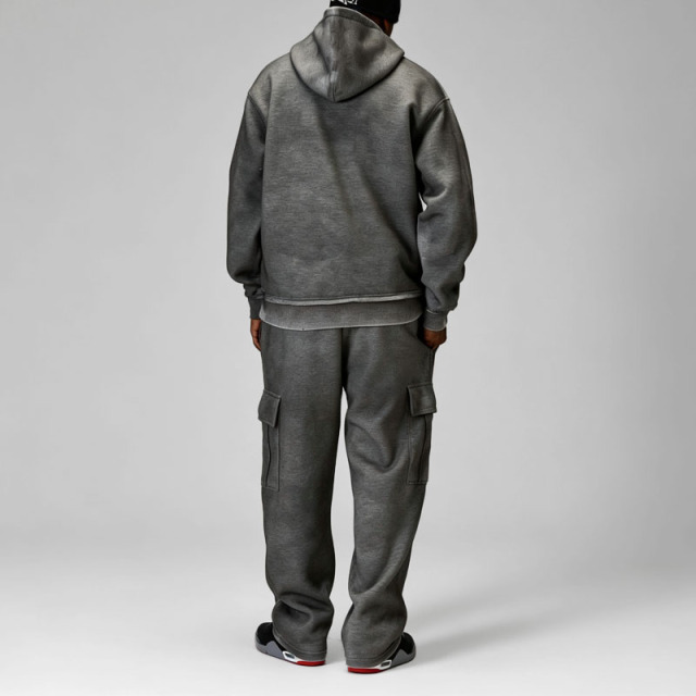 Custom Men's Oversized Fit Tracksuit Heavyweight 450 Gsm Fleece Distressed Cracked Spray Printing Graphic Cargo Baggy 2 Piece
