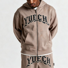 Custom Men's Oversized Boxy Fit Zip Hoodie Tracksuit Heavyweight Fleece 3D Embroidery Kangaroo Pocket Relaxed Jogger 2 Piece Set
