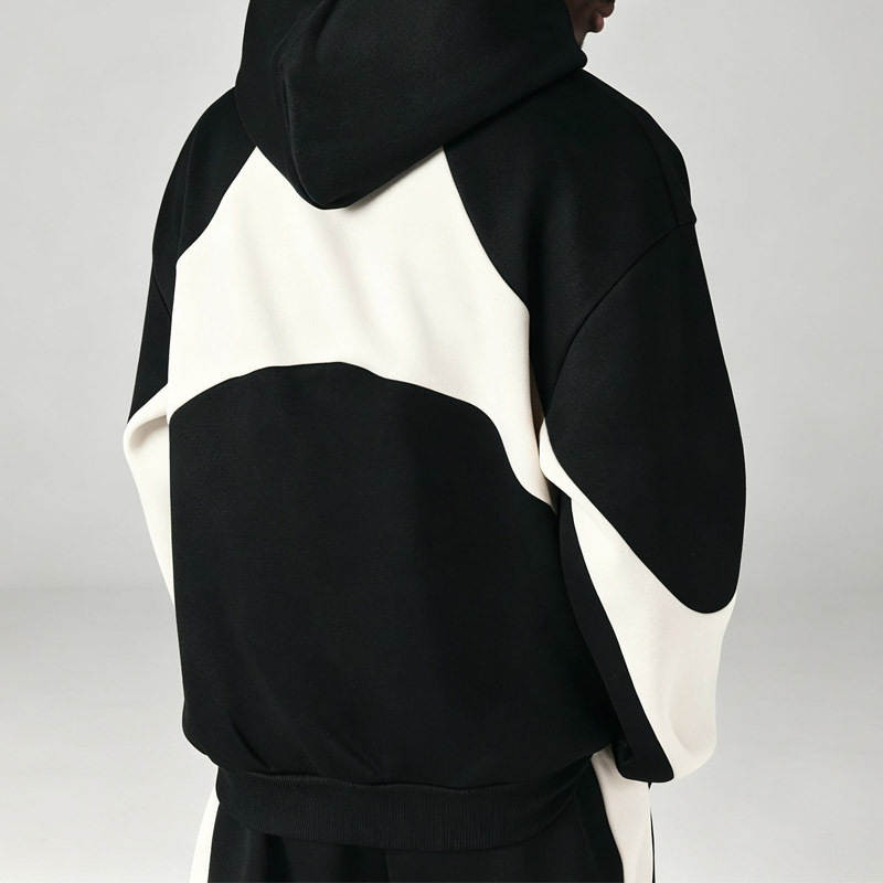 Men Color Block Tracksuit Embroidery Logo Curved Splicing Oversized Pullover Hoodie Loose Sweatpants 2 Piece Streetwear