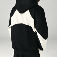 Men Color Block Tracksuit Embroidery Logo Curved Splicing Oversized Pullover Hoodie Loose Sweatpants 2 Piece Streetwear