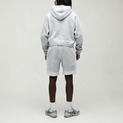 Custom Winter Spray Puff Print Heather Grey Boxy Cropped Hoodie Knee Length Shorts 2 Pieces Cotton Streetwear Men's Fleece
