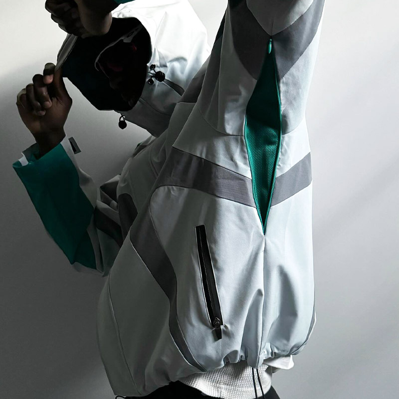 Men's Oversized Hard Shell Tracksuit Windproof Waterproof Seam Sealed Color Block Curved Panel Hooded Jacket Wide Leg Pant Set