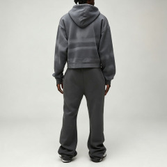 Custom Winter Sun Faded French Terry 2 Pieces Full Zip Boxy Fit Cropped Charcoal Cotton Men's Heavyweight Streetwear Tracksuit