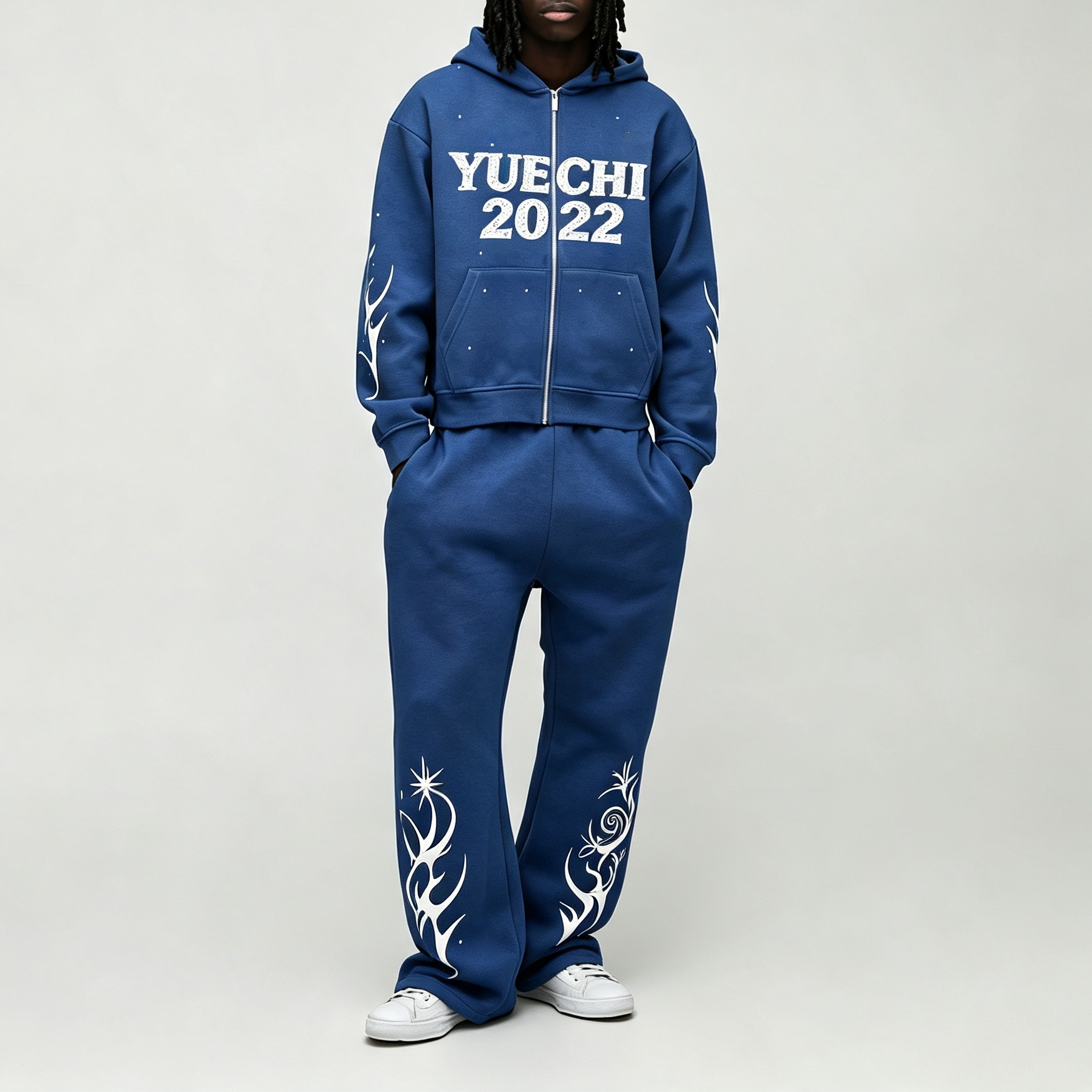 Custom Made Screen Print Full Zip 2 Pieces Boxy Fit Cropped Wide Leg Baggy Fleece 100% Cotton Winter Apparel Men's Streetwear