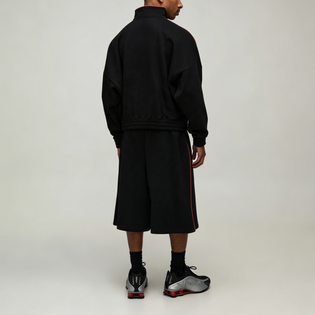 Winter Custom Quarter Zip Mock Neck Boxy Fit Cropped Elastic Hem Contrast Piping Fleece 2-Piece Streetwear Knee-Length Men's
