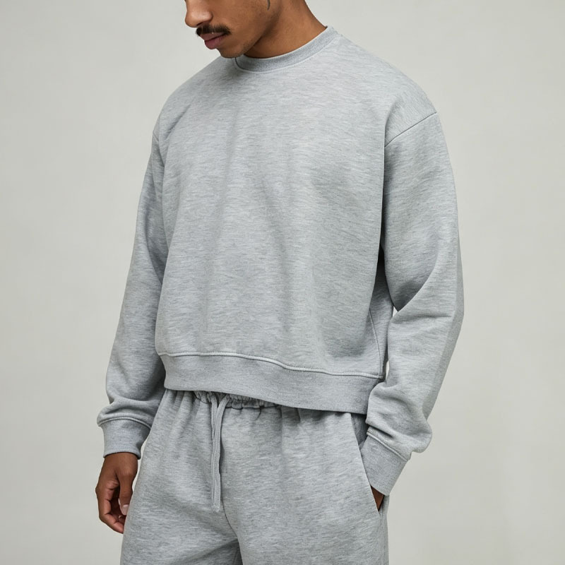 Custom Men's Oversized Boxy Crew Neck Sweatshirt and Wide Leg Jogger Tracksuit 100% Cotton Plain Streetwear Two Piece Set