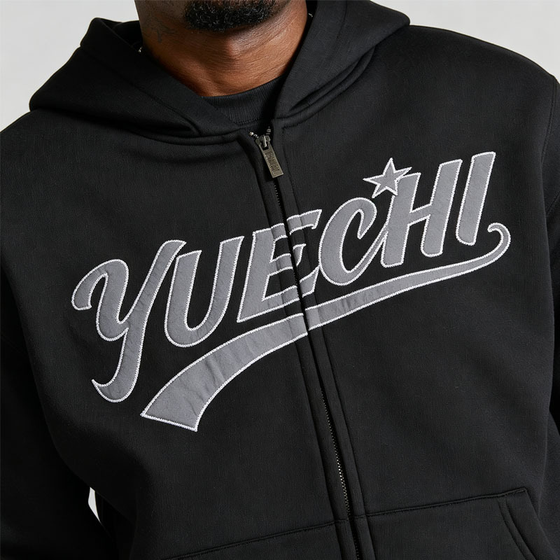 Custom 450 Gsm Fleece 100% Cotton Baggy Tracksuit Oversized Full Zip Hoodie Applique Wide Leg Sweatpants Casual Streetwear