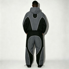 Custom Mens Color Block Contrast Piping Windbreaker Tracksuit Nylon Polyester Zip up Hooded Jacket and Wide Leg Pant Set