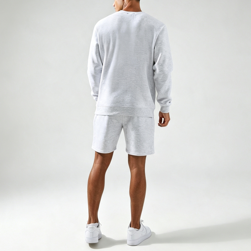Custom Applique Embroidery Crewneck Pullover Regular Fit Light Heather Grey 2-Piece Cotton Fleece Men's Winter Streetwear Casual