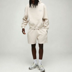 Custom Made Off White Minimalist Embroidery 2 Pieces Pullover Hoodie Shorts Set Cotton Fleece Men's Streetwear Tracksuit