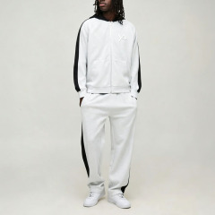 Custom Men's Color Block Panel Zip up Hoodie Relaxed Straight Jogger Tracksuit Oversized Streetwear Interlock Two Piece Set
