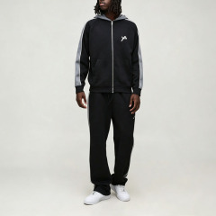 Custom Men's Color Block Panel Zip up Hoodie Relaxed Straight Jogger Tracksuit Oversized Streetwear Interlock Two Piece Set