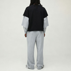 Custom Men's Oversized Boxy Triple Fake Layer Sleeve T Shirt & Wide Leg Jogger Tracksuit Loopback Fabric Crew Neck Streetwear