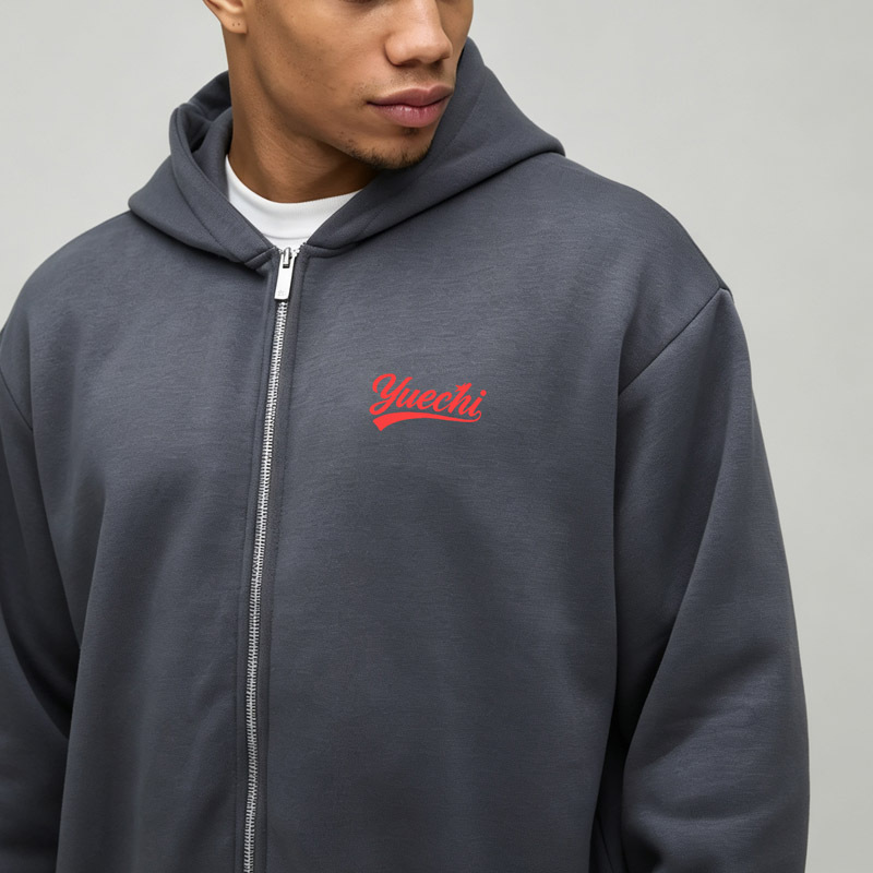 Custom Men's Boxy Oversized Full Zip Hoodie Sweat Shorts 2 Piece Set 100% Cotton French Terry Embroidery Tracksuit