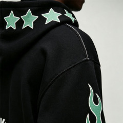 Custom Puff Printing Applique 2 Pieces Full Zip Boxy Fit Black Cotton Fleece Men's Heavyweight Winter Streetwear Tracksuit Set