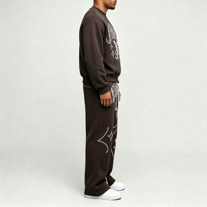 Custom Screen Print Round Neck Sweatshirt Activewear Silhouette Baggy Regular Patterned Jogger Men's Graphic Tracksuit