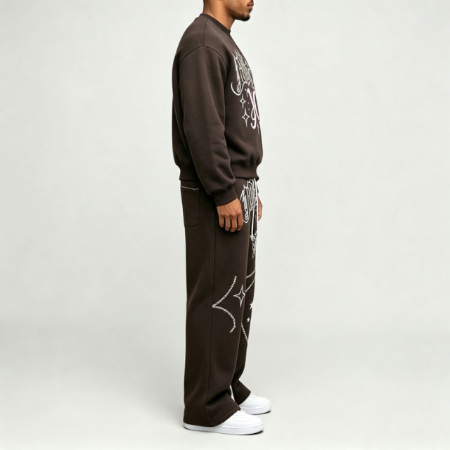 Custom Screen Print Round Neck Sweatshirt Activewear Silhouette Baggy Regular Patterned Jogger Men's Graphic Tracksuit