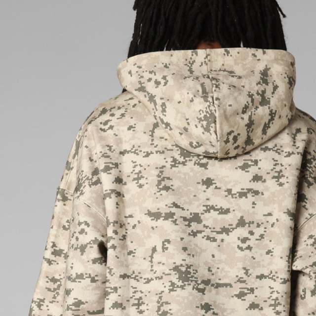 Men Boxy Dropped Shoulder Hoodie Tracksuit DTG Full Camo Print Puff Printing French Terry Elastic Waist Wide Leg Sweatpants